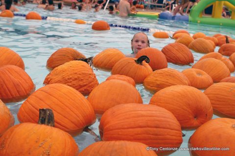 More than 400 swimmers took part in Clarksville Parks and Recreation's annual Floating Pumpkin Patch Saturday afternoon.