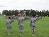 Col. Kimberly J. Daub (left), incoming commander of the 101st Sustainment Brigade, 101st Airborne Division (Air Assault), Maj. Gen. James C. McConville (center), commanding general of the 101st Airborne Division (Air Assault), and Col. Charles R. Hamilton (right), outgoing commander of the 101st Sustainment Brigade, stand together and salute the American flag during a change of command ceremony, June 10, 2014, at Fort Campbell, Ky. (U.S. Army photo by Sgt. Sinthia Rosario, 101st Sustainment Brigade Public Affairs)