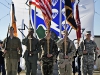 A past to present Color Gaurd comprised of Soldiers with the 4th Brigade Combat Team, 101st Airborne Division (Air Assault), stand at attention during a ceremony held at their headquarters at Fort Campbell, Ky. (U.S. Army photo by Sgt. Justin A. Moeller, 4th Brigade Combat Team Public Affairs)