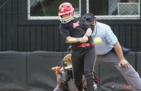 Red-shirt sophomore Shelby Norton had three hits and two RBI in series finale against Murray State.  (Keith Dorris/Dorris Photography)