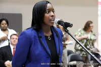 West Creek High School Principal Tosha Diggs speaking to her students