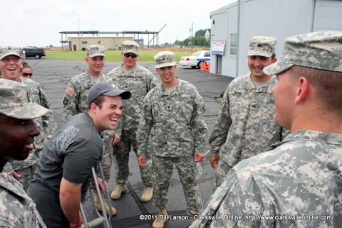 SSG. Phillip Casey being greeted by members of his unit