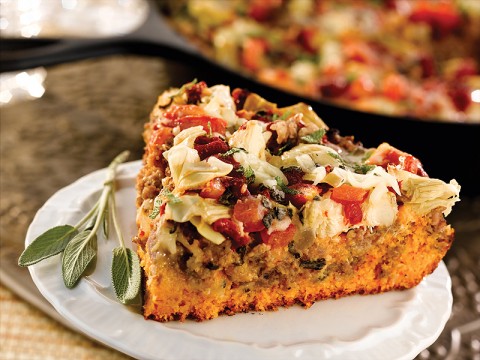 Roasted Red Pepper, Sage and Sausage Cornbread