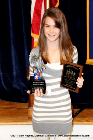 Grace Hinson was the Middle School Division winner at the Clarksville Kiwanis Club's Memories of Service and Sacrifice Project's "Interview a Veteran" essay contest.