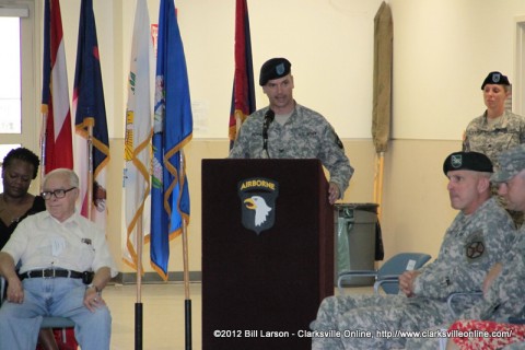 Col. Royar, the Commander of the 159th addressing the assembled soldiers and family members