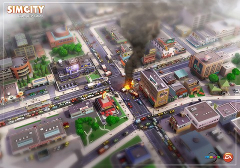 An artist conception of a crash scene from the new SimCity.