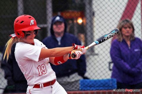 Red-shirt junior Jessica Ryan homered in the top of the eighth inning to lift the Lady Govs past Murray State, 2-1. Austin Peay Softball. (Courtesy: Brittney Sparn/APSU Sports Information)