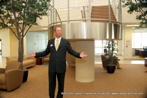 Airport Manager John Patterson showing off the new terminal Building