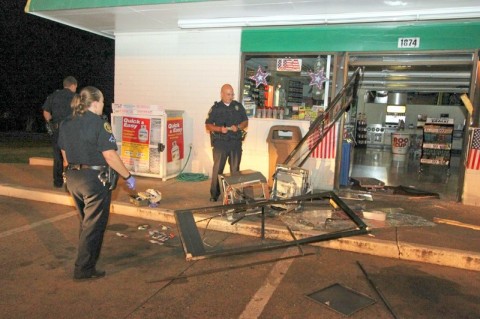 Kangaroo Express at 1874 Memorial Drive was robbed. The ATM was pulled through the doors and Cash Stolen.