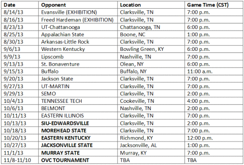 Austin Peay Lady Govs 2013 Schedule