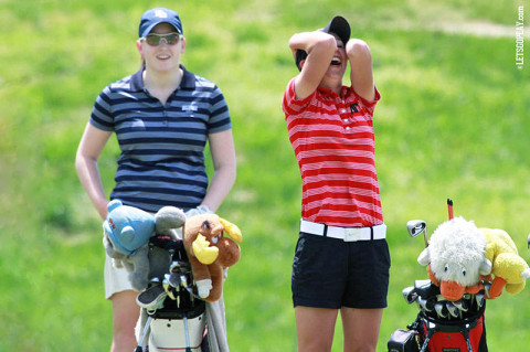 APSU's Jessica Cathey reacts to her hole-in-one on the 11th hole at the GreyStone Golf Club Monday. Austin Peay Women's Golf. (Courtesy: Austin Peay Sports Information) 