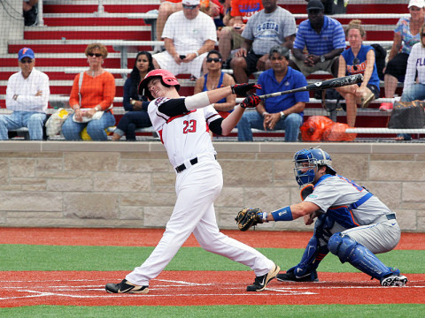 APSU's Michael Davis hit a three-run homer in the bottom of the eighth inning to give the Governors a 4-3 win over third-seeded Florida Gators. Austin Peay Baseball. (Lisa Kemmer - Clarksville Sports Network)