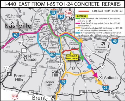 Section of I-440 to Close for 10 Weekends for Concrete Repairs