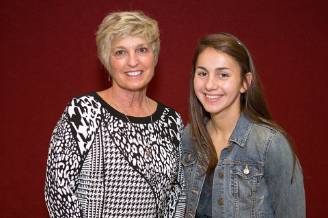 Mary Fisher (left), widow of Mickey Fisher, taught Alexis Eldridge, the recipient of the 2012-13 Mickey Fisher Memorial Scholarship. (Photo by Beth Liggett, APSU photographer)