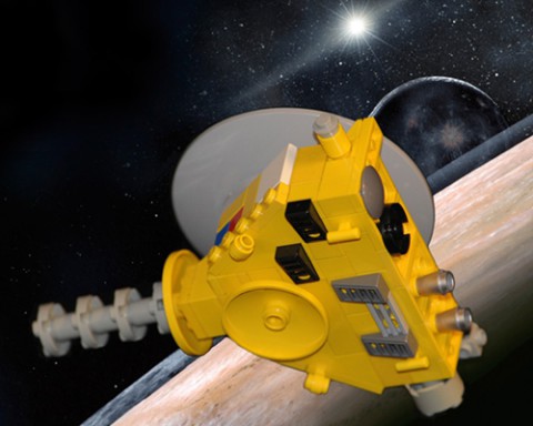 An artist's concept of the New Horizons spacecraft at Pluto.