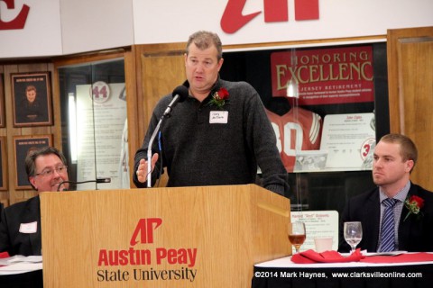 Gary McClure, APSU Head Baseball Coach presents Shawn Kelly.