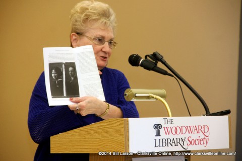 Author Sue Culverhouse speaking at the Woodward Library Society's WInter Program