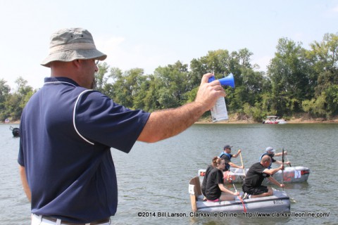 Kevin Cowling kicks off the plastic bottle boat division at the 2014 Riverfest Regatta