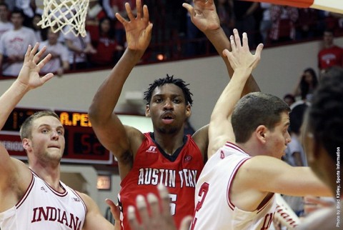 Despite attracting a crowd inside, Austin Peay senior center Chris Horton recorded his 37th double-double vs. Indiana, Monday. (APSU Sports Information)