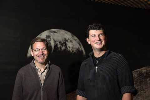 Caltech professor Mike Brown and assistant professor Konstanin Batygin have been working together to investigate distant objects in our solar system for more than a year and a half. The two bring very different perspectives to the work: Brown is an observer, used to looking at the sky to try and anchor everything in the reality of what can be seen; Batygin is a theorist who considers how things might work from a physics standpoint. (Lance Hayashida/Caltech)