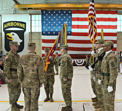 Col. Mark Faria accepted command of the 52d Explosive Ordnance Disposal Group from Col. Marty L. Muchow during a Change of Command ceremony at Fort Campbell, Ky., Feb. 18. The 52nd will be deploying in the next few weeks, and Faria’s main focus is on the success of this mission. (Courtesy Photo)