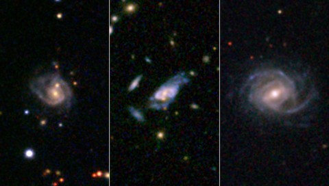 In archived NASA data, researchers have discovered "super spiral" galaxies that dwarf our own spiral galaxy, the Milky Way, and compete in size and brightness with the largest galaxies in the universe. (SDSS)