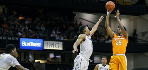 Tennessee Men's Basketball's Shembari Phillips scored a career-high 23 points and grabbed a career-high seven boards in loss at Vanderbilt. (Craig Bisacre/Tennessee Athletics)