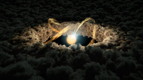 This illustration shows a star surrounded by a protoplanetary disk. (NASA/JPL-Caltech)