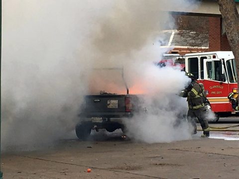 Clarksville Firefighters put out a truck fire on Riverside Drive today. (CPD Sgt Johnny Ferguson)