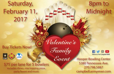 Fort Campbell's Hooper Bowling Center to hold Valentine's Family Event February 11th.