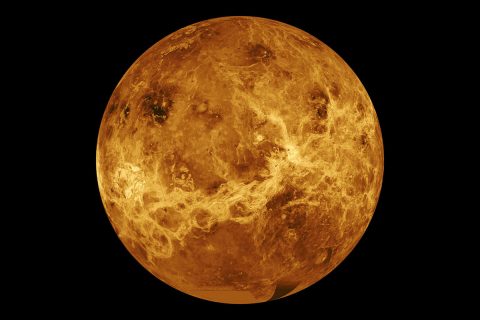 A global view of Venus created from Magellan data and a computer-simulated globe. A JPL-led mission concept study was recently selected to study Venus using a Cubesat. (NASA/JPL-Caltech)