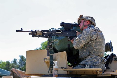 A Soldier with the 1st Battalion, 178th Infantry Regiment of the Illinois National Guard who is at Fort McCoy for training in the Exportable Combat Training Capability (XCTC) Exercise prepares a weapon for gunnery training at Range 26 on June 9, 2017, at Fort McCoy, WI. (Scott T. Sturkol, Public Affairs Office, Fort McCoy, WI) 