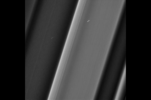 Recent images of features in Saturn's C ring called "plateaus" reveal a streaky texture that is very different from the textures of the regions around them. (NASA/JPL-Caltech/Space Science Institute)