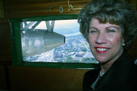 Clarksville Mayor Kim McMillan aboard the 1929 Ford Tri-Motor airliner.