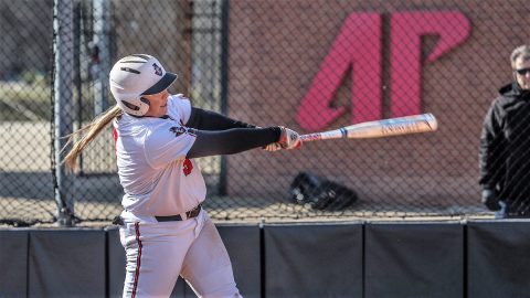 Austin Peay Softball junior Danielle Liermann hits her 15th home run of the season in Game 1 against UT Martin, Sunday. (APSU Sports Information)