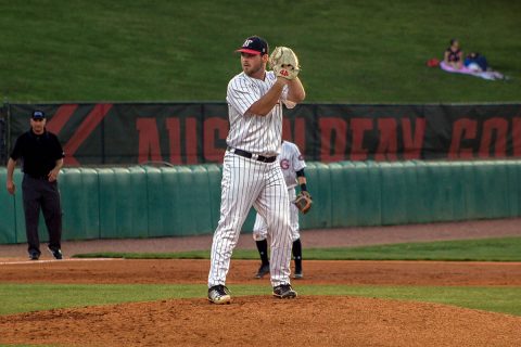 Austin Peay Baseball pitcher Josh Rye holds Western Kentucky scoreless for six innings in 6-0 Govs win Tuesday night. (APSU Sports Information)