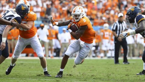Tennessee Vols Football sophomore running back Tim Jordan rushed for 118 yards on 20 touches and scored a touchdown Saturday against West Virginia. (UT Athletics)
