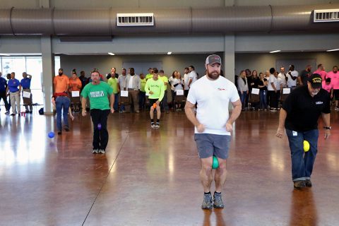 City of Clarksville employees race across the Wilma Rudolph Event Center during the penguin walk competition during the 2nd Annual United Way Field Day October 16th, 2018. 