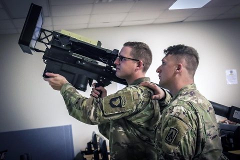 Pictured above, the STPT (Stinger Tactical Proficiency Trainer) provides soldiers with the capability to identify and engage aircraft while in a garrison environment. The Stinger Man Portable Air Defense System (MANPADS) provides expeditionary and highly mobile air defense coverage in contested and restrictive environments, Fort Campbell, KY, Feb 7th. (U.S. Army Photo by Sgt. Aaron Daugherty)