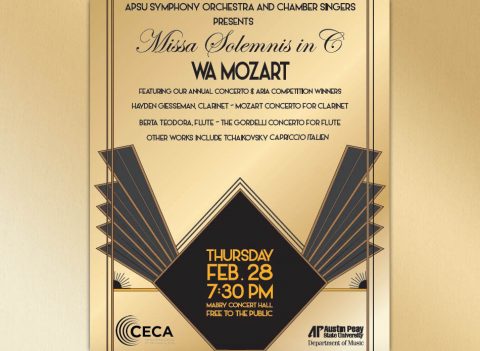 Austin Peay State University Symphony Orchestra and the University’s Chamber Singers will present Mozart’s “Missa Solemnis in C” on Thursday, February 28th.