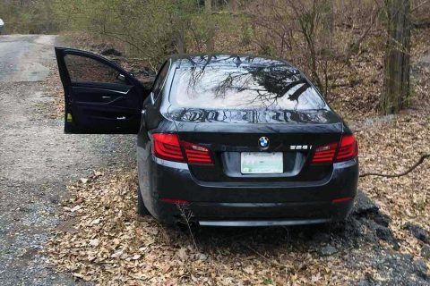 The stolen BMW was abandoned on Quarry Road that leads to the Vulcan Plant.