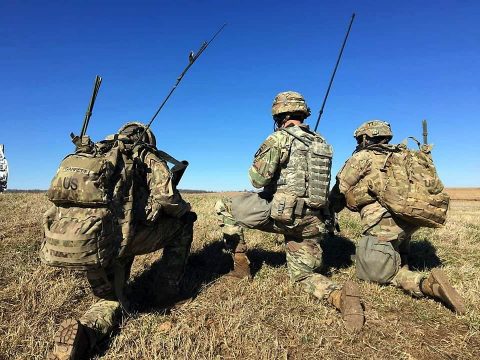 Soldiers from Leader FIST Platoon, Headquarters and Headquarters Battery, 3rd Battalion, 320th Field Artillery call for fire in support of their maneuver company. (3rd Brigade Combat Team, 101st Airborne Division (AA) Public Affairs)