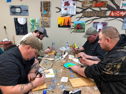 As part of the Tennessee Arts Commission Arts and Military grant, Arts for Hearts offered a wood burning class that filled so quickly they have added two additional classes with a waiting list.