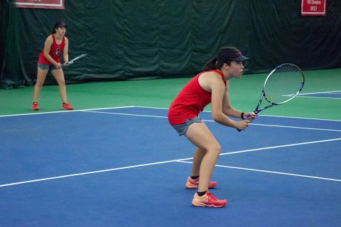 Austin Peay Women's Tennis doubles team of Claudia Yanes Garcia and Lidia Yanes Garcia won their match 6-4. (APSU Sports Information)