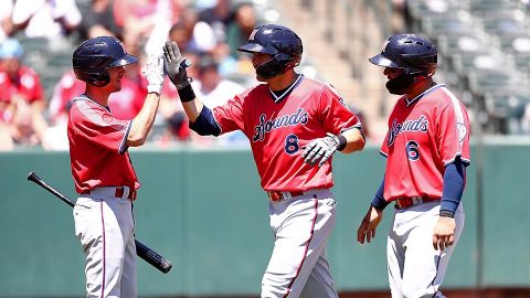 Nashville Sounds Chase d'Arnaud nails a two run homer to rally team to 5-3 victory over Memphis Redbirds. (Nashville Sounds)