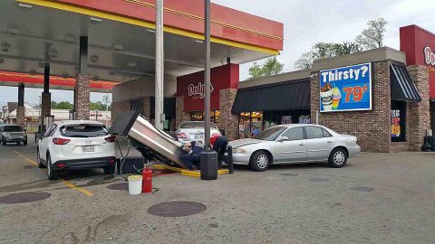 Clarksville Police work an accident at Dodge's Store on Fort Campbell Boulevard Wednesday. (Sgt Ferguson and Officer Cronk, CPD)