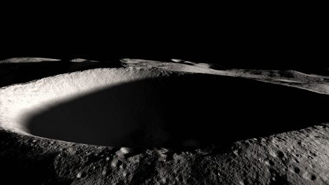 A permanently shadowed lunar crater. (NASA's Goddard Space Flight Center)