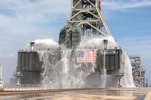 NASA continued its preparation for the Artemis I mission with a successful water flow test on the mobile launcher at Kennedy Space Center's Pad 39B on Friday, September 13th. (NASA/Kim Shiflett)