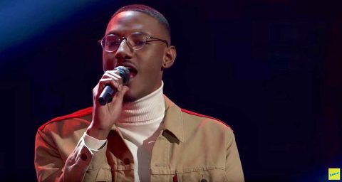 This is a screen capture from YouTube video of Calvin E. Lockett performing on “The Voice.”