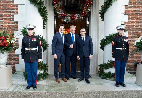 U.S. President Donald J. Trump meets with President Emmanuel Macron of France and Prime Minister Justin Trudeau of Canada in between meetings at Winfield House in London. (Official White House Photo by Shealah Craighead)